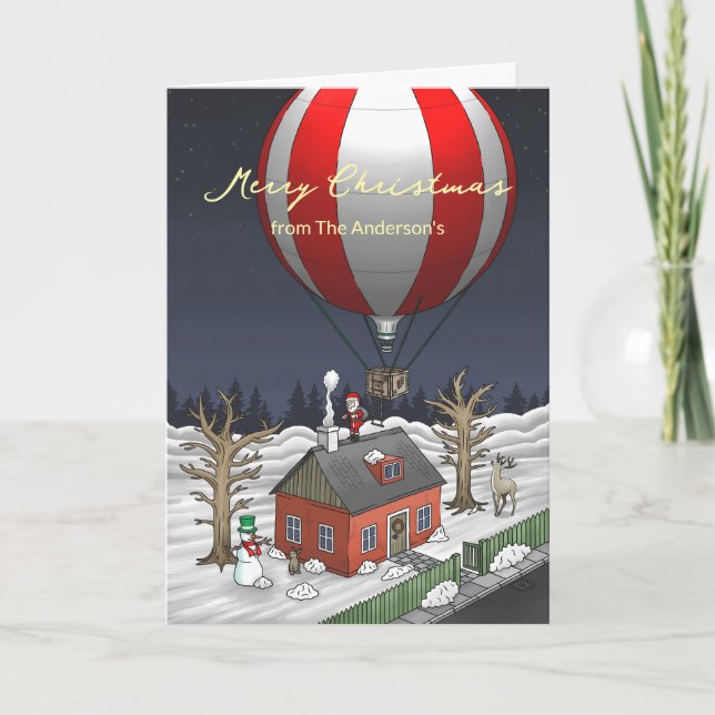 Tarjeta Festiva Santa's Hot Air Balloon Flight (Anverso)
