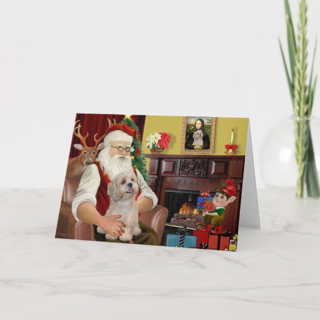 Tarjeta Festiva Santa's Lhasa Apso (R2) (Anverso)