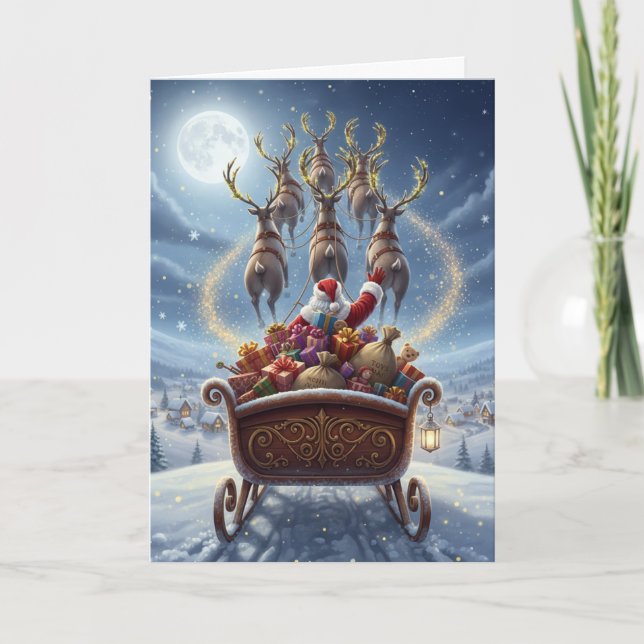 Tarjeta Festiva Santa's Sleigh Ride - Christmas Greeting Card (Anverso)