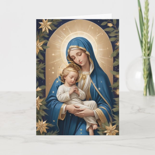 Tarjeta Festiva Santísima Virgen María Tradicional Católica (Anverso)