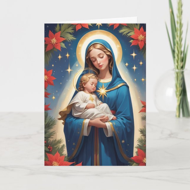 Tarjeta Festiva Santísima Virgen María Tradicional Católica (Anverso)