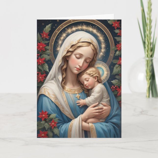 Tarjeta Festiva Santísima Virgen María Tradicional Católica (Anverso)