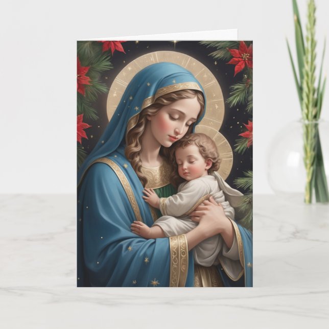 Tarjeta Festiva Santísima Virgen María Tradicional Católica (Anverso)