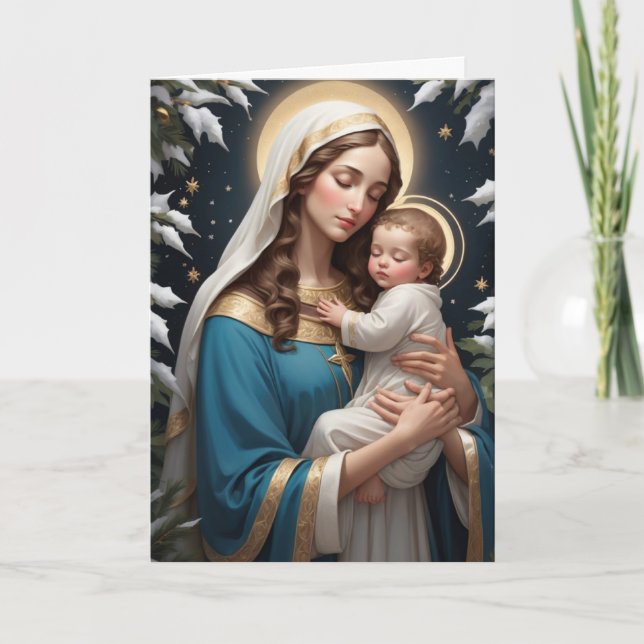 Tarjeta Festiva Santísima Virgen María Tradicional Católica (Anverso)