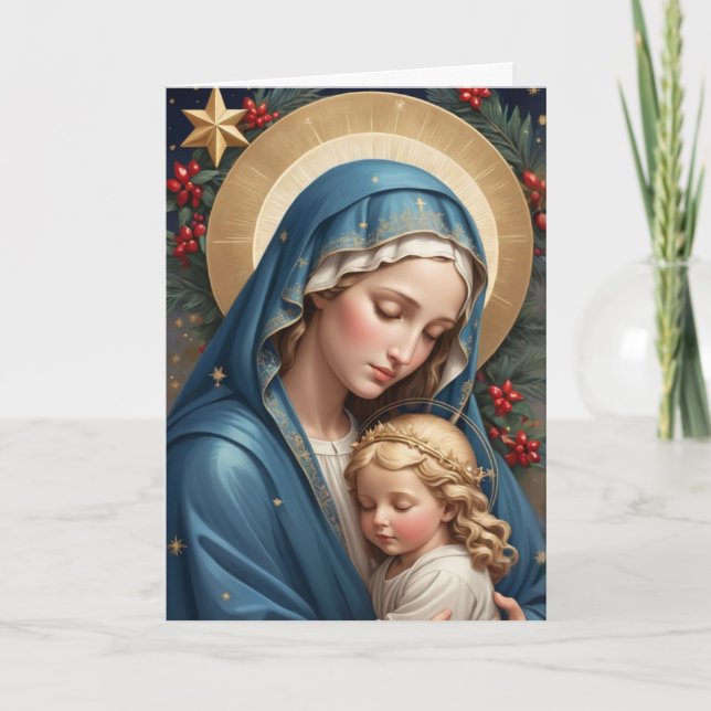 Tarjeta Festiva Santísima Virgen María Tradicional Católica (Anverso)