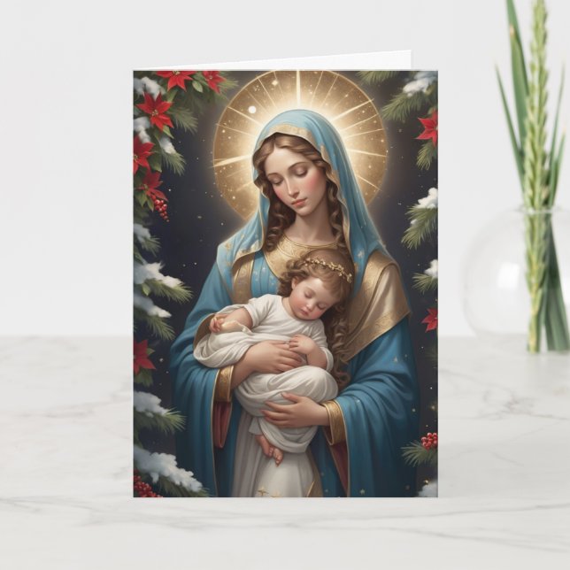 Tarjeta Festiva Santísima Virgen María Tradicional Católica (Anverso)