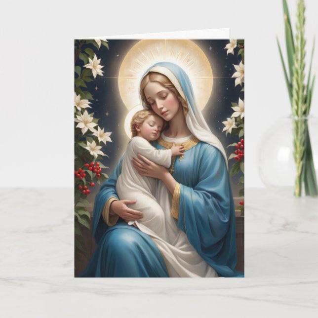 Tarjeta Festiva Santísima Virgen María Tradicional Católica (Anverso)