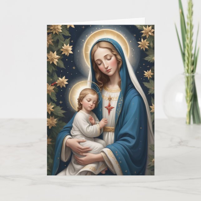 Tarjeta Festiva Santísima Virgen María Tradicional Católica (Anverso)