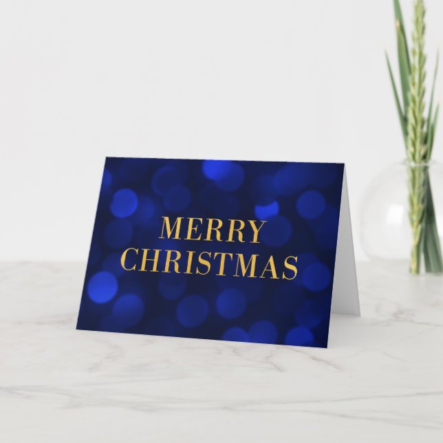 Tarjeta Festiva Sapphire Blue Bokeh ilumina Gold Merry Christmas (Anverso)
