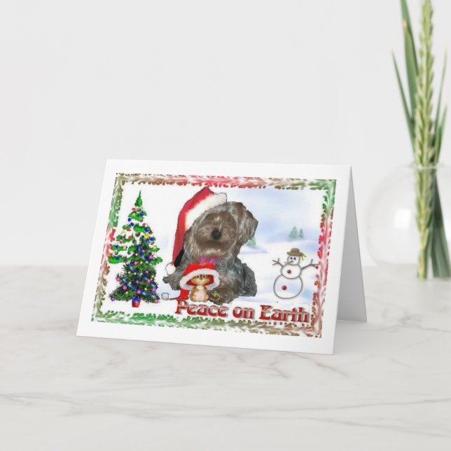Tarjeta Festiva Sasha Sydney Silky Dog Mouse y regalos de vacacion (Anverso)