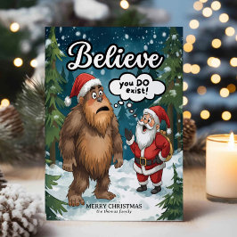 Tarjeta Festiva Sasquatch Meets Santa Believe Christmas