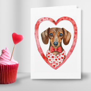 Tarjeta Festiva Sausage Dog Día de San Valentín acuarela personali