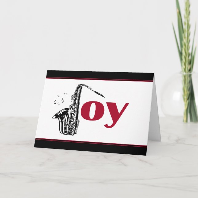Tarjeta Festiva Saxofón Joy Black Red (Anverso)