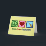 Tarjeta Festiva Saxofón lindo<br><div class="desc">Un regalo saxofón de amor por la paz con un signo de paz,  corazón y saxofón. Pide esto para tu jugador saxofón favorito para Navidades.</div>