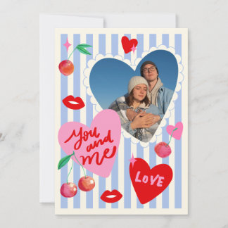 Tarjeta Festiva Scallop Photo Frame Hearts Cherries Initials Love