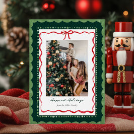 Tarjeta Festiva Scalloped Green Frame Christmas Photo Card 