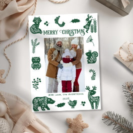 Tarjeta Festiva Scandi Folk Art Forest Woodland Animals Bird Photo