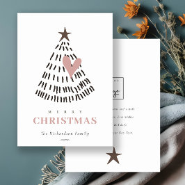 Tarjeta Festiva Scandi Minimal Blush Heart Christmas Tree Logo