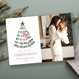 Tarjeta Festiva Scandi Minimal Blush Heart Christmas Tree Photo