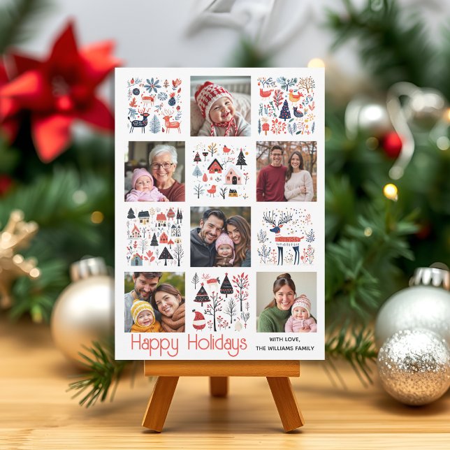 Tarjeta Festiva Scandinavian folk art six photo collage Christmas  (Subido por el creador)