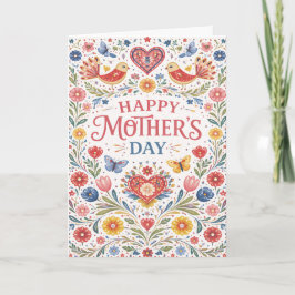 Tarjeta Festiva Scandinavian Folk Floral Mothers Day