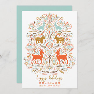 Tarjeta Festiva Scandinavian Nordic Folk art Fable Christmas