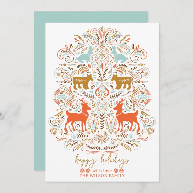 Tarjeta Festiva Scandinavian Nordic Folk art Fable Christmas (Anverso / Reverso)