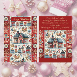Tarjeta Festiva Scandinavian Village Nordic Art Christmas Cottage 