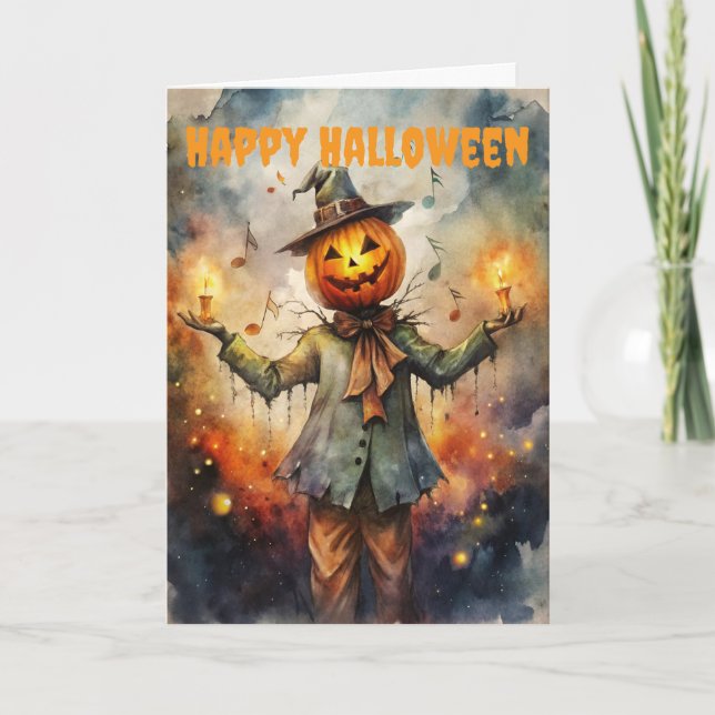 Tarjeta Festiva Scary Halloween Scarecrow (Anverso)