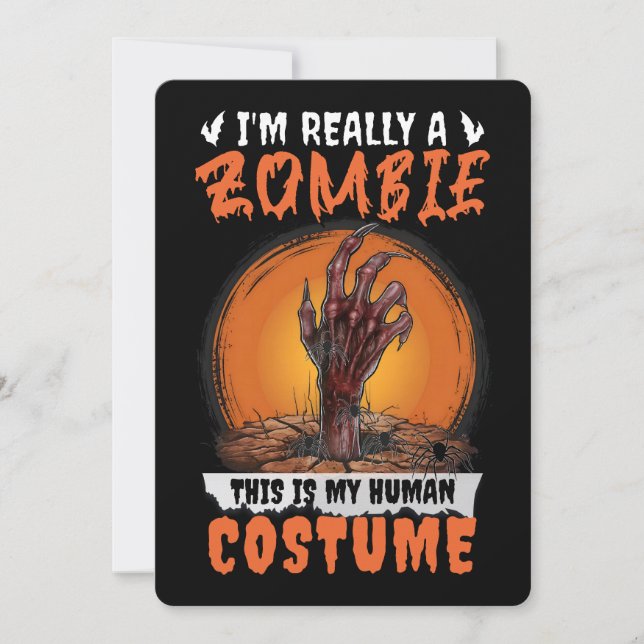 Tarjeta Festiva Scary Zombie Horror Halloween Disstume cementera e (Anverso)