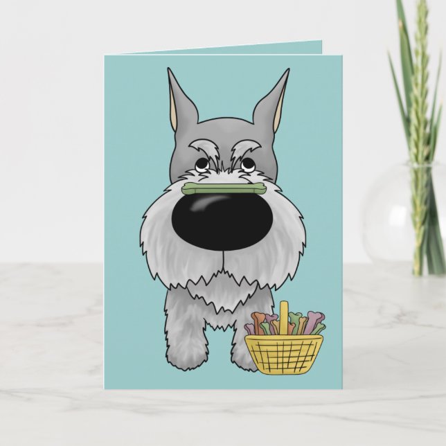 Tarjeta Festiva Schnauzer - Caza de huesos de Pascua, ¿alguien? (Anverso)
