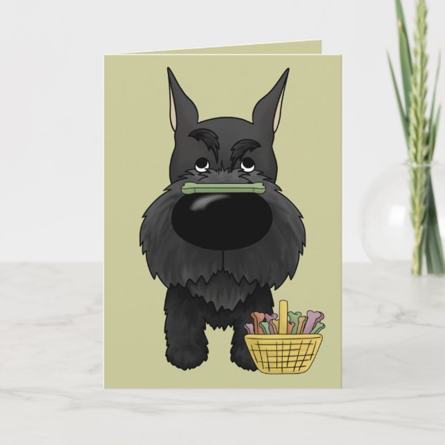 Tarjeta Festiva ¿Schnauzer - caza del hueso de Pascua, cualquier (Anverso)