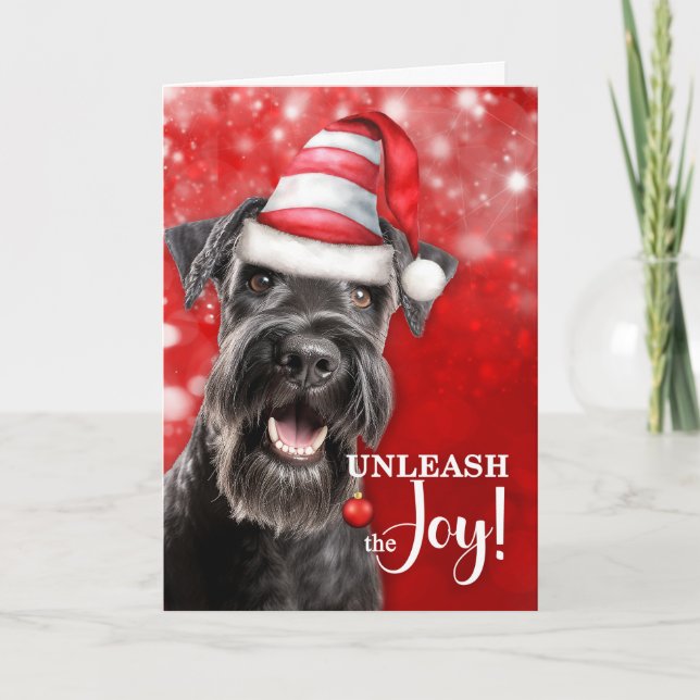 Tarjeta Festiva Schnauzer Dog Unleash the Joy Christmas (Anverso)