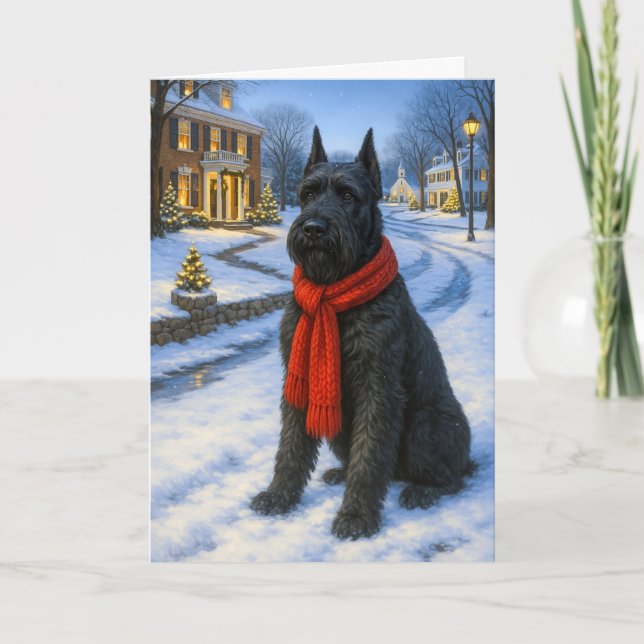 Tarjeta Festiva Schnauzer Gigante Navideño (Anverso)