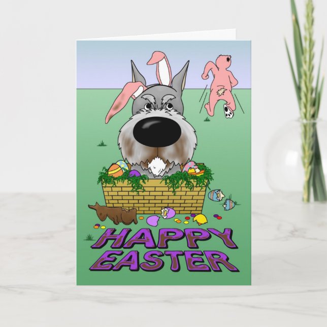 Tarjeta Festiva Schnauzer Happy Easter (Anverso)