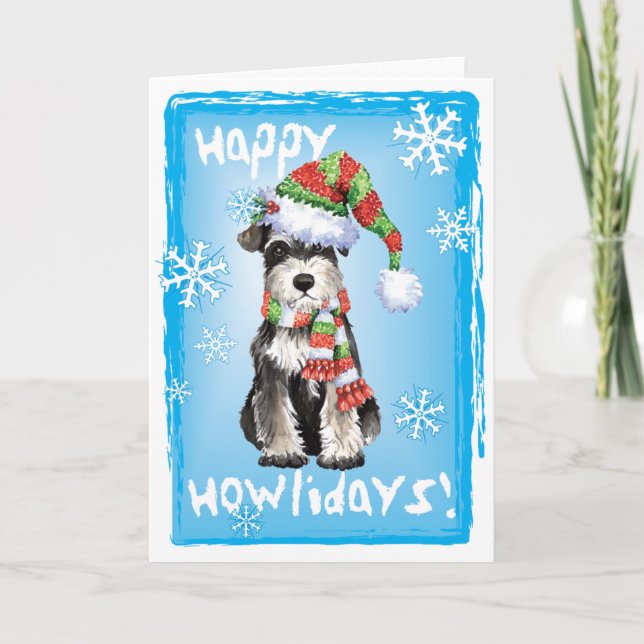 Tarjeta Festiva Schnauzer miniatura feliz de Howlidays (Anverso)
