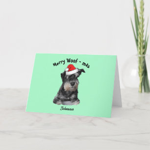 Tarjeta Festiva Schnauzer negro y plateado con un sombrero de Sant