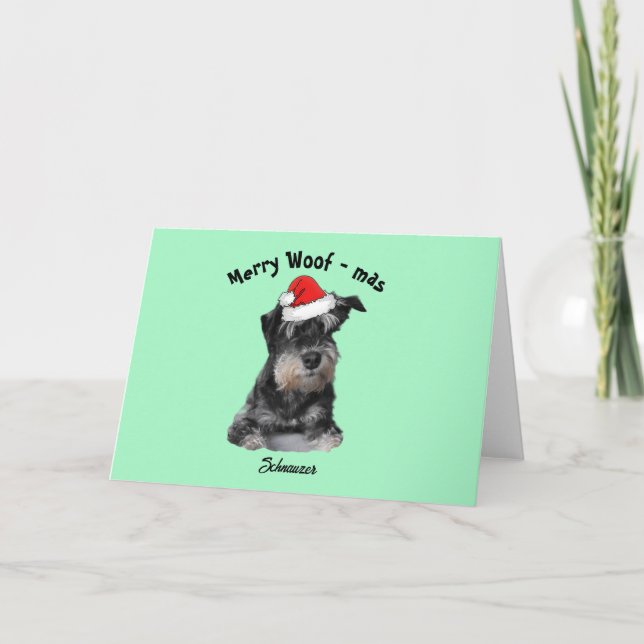 Tarjeta Festiva Schnauzer negro y plateado con un Sombrero Santa (Anverso)