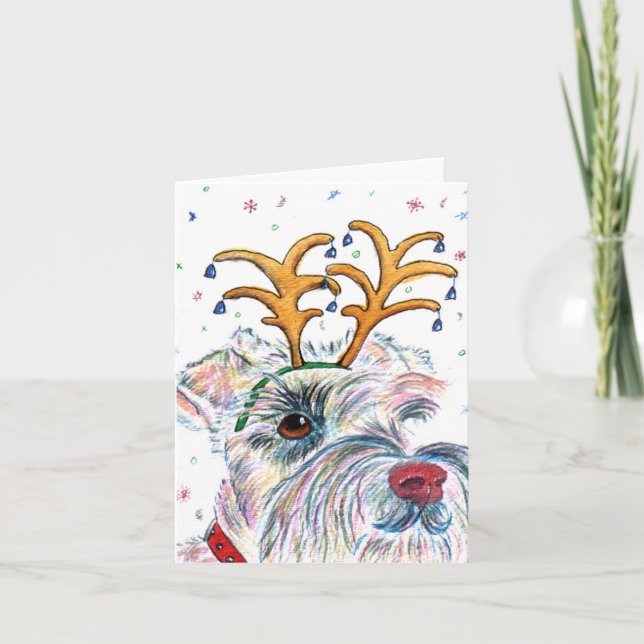 Tarjeta Festiva Schnauzer Notecards de Santa (Anverso)