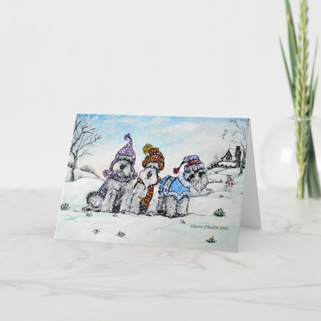 Tarjeta Festiva Schnauzers en invierno (Anverso)