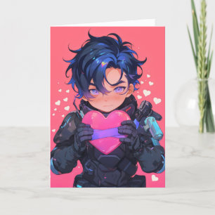 Tarjeta Festiva Sci-Fi Love Chibi Anime Boy