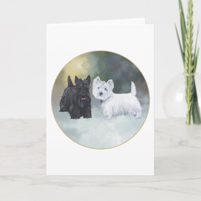 Tarjeta Festiva Scottie Westie Wintertime (Anverso)