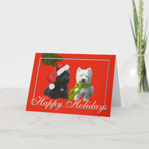 Tarjeta Festiva Scottie y Westie Felices Fiestas