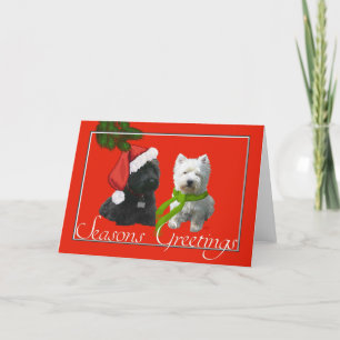 Tarjeta Festiva Scottie y Westie Saludos de Temporada