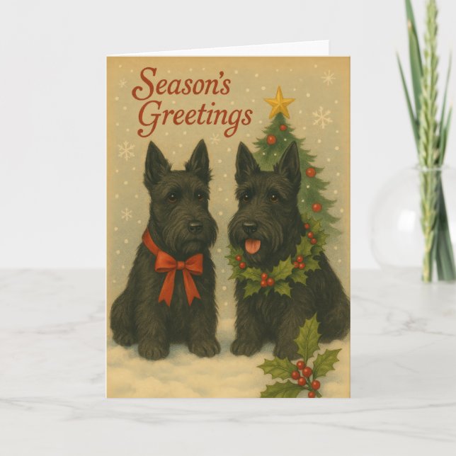 Tarjeta Festiva Scottish Terrier Christmas Card (Anverso)