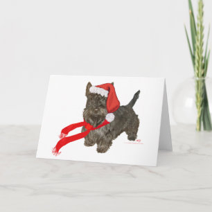 Tarjeta Festiva Scottish Terrier es el ayudante de Santa