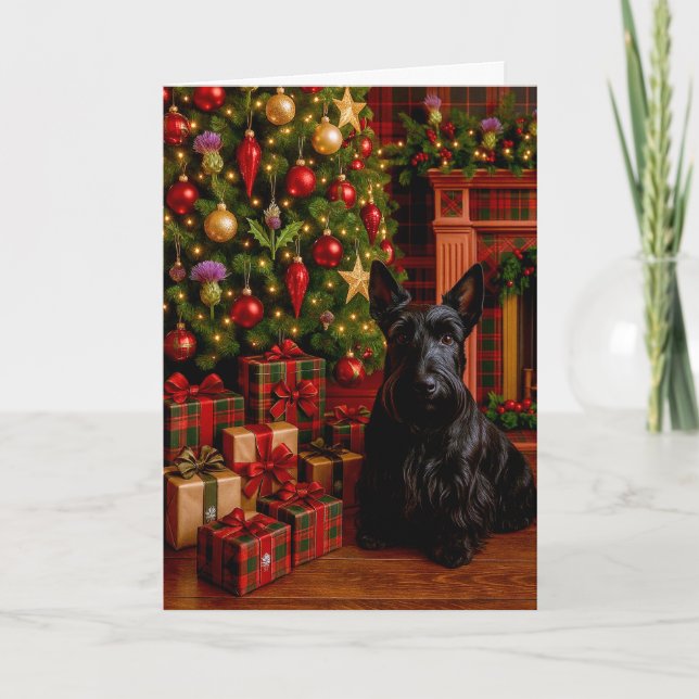 Tarjeta Festiva Scottish Terrier Holiday Card (Anverso)