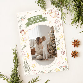 Tarjeta Festiva Scribble Doodle Whimsical Family Christmas Photo