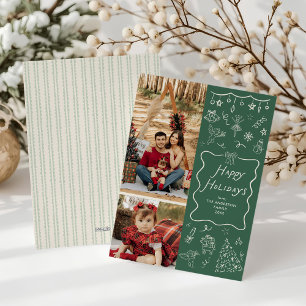 Tarjeta Festiva Scribble Hand Drake Green Happy Holidays 2 Photo