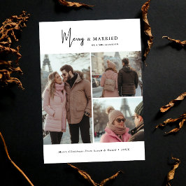 Tarjeta Festiva Script 3 Foto Merry y Navidades casados